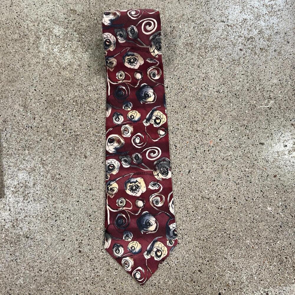 Via Veneto Abstract Floral Pattern Mens Silk Neck Tie